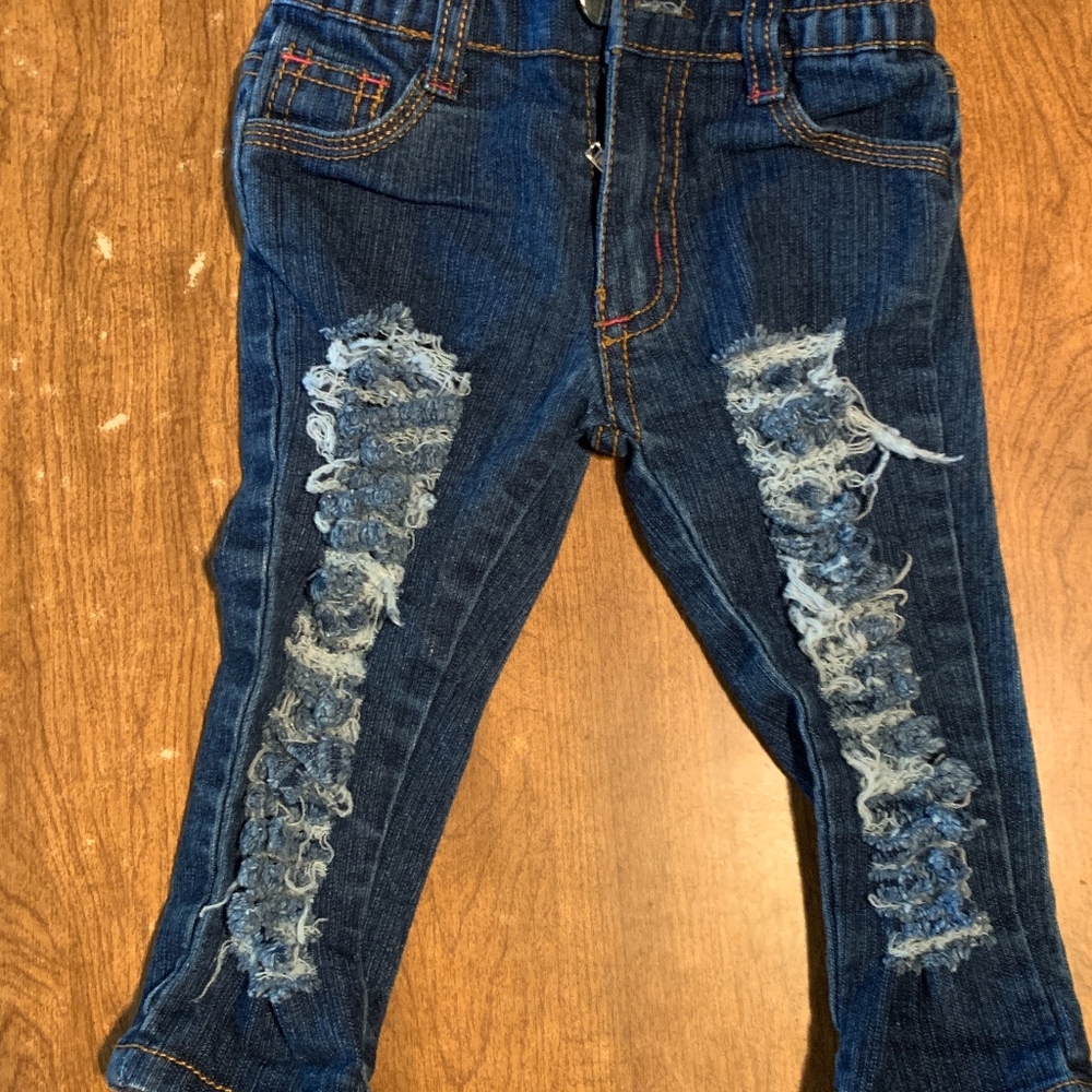 Hand distressed  baby jeans 12 month